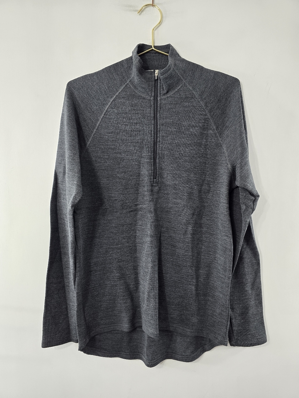 Ibex Merino Wool Half Quarter Zip Popover Heather Gray Sweater High Low Size M